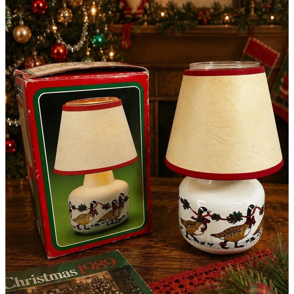 1986 Potpourri Press Christmas Goose Geese Votive Love Lamp Taiwan Boxed 7.25”